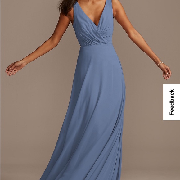 V-Neck Tank Full Skirt Bridesmaid Dress in color Steel - Picture 1 of 6